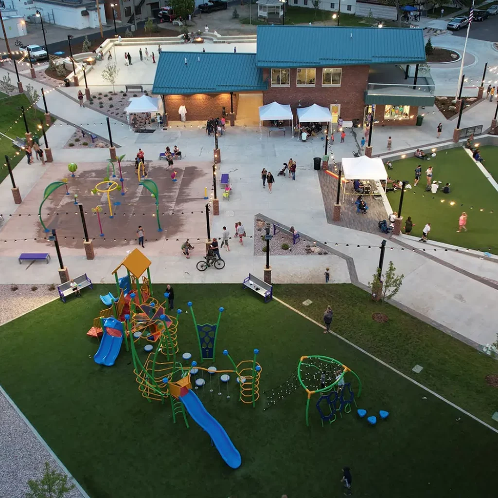 Artificial grass playground drone shot installed by SYNLawn