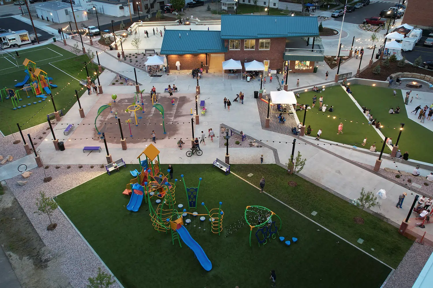 Artificial grass playground drone shot installed by SYNLawn